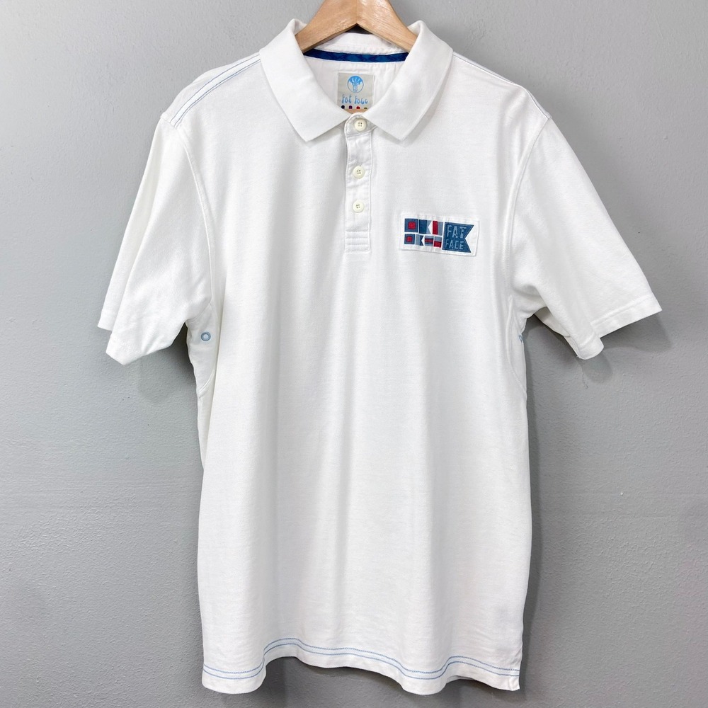 Fat Face Polo Shirt Sz L Nautical Flags Graphic Casual Beach Surfer Cotton Knit‎